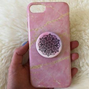 pink marble iPhone case with popsocket!